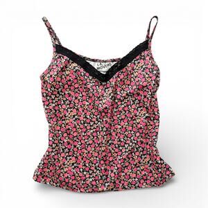 Y2K LA MOVERS Floral Lace Trim Cami Tank Top Size Small